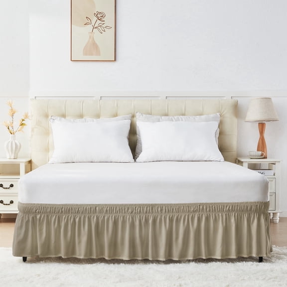 U-NICE HOME Queen 14" Drop Wrap Around Bed Skirt - Elastic Pleated Wrinkle Resistant, Beige