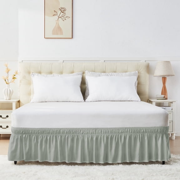 U-NICE HOME Queen 14" Drop Wrap Around Bed Skirt - Elastic Pleated Wrinkle Resistant, Light Gray