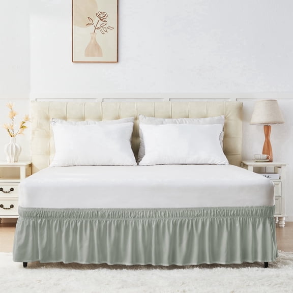 U-NICE HOME Twin/Twin XL 14" Drop Wrap Around Bed Skirt Elastic Pleated Wrinkle Resistant, Light Gray