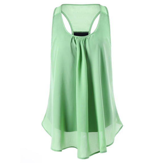 U Neck Back Slit Sleeveless Blouse - APPLE GREEN(M)