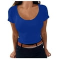 thumbnail image 1 of U Neck Short Sleeve T Shirt for Women Solid Color Summer Casual Basic Tee Tops Blue,S, 1 of 5