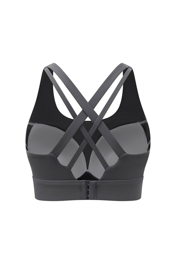 U Neck Sports Bra for Women Criss-Cross Back Hook and Eye Closure High Support Running Bra Soft Cozy Breathable Bra