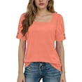 thumbnail image 1 of U Neck T Shirts for Women 2026 Summer Casual Button up Short Sleeve Tops Slim Trendy Going out Shirtss, 1 of 6