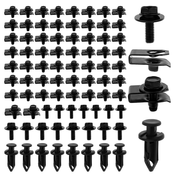 U Nut Clip Set with Black Phosphate Coating Lightweight Wear Resistant Hex Head Automotive Body Bolt Kit for Door Trim Fender Bumper