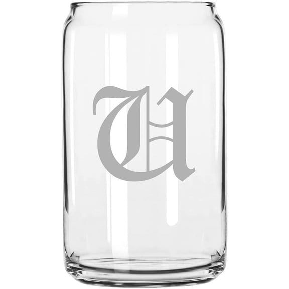 U Old English Monogrammed Etched 16oz Libbey Can Glass