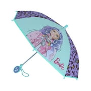 U.P.D., INC Girl's Mattel Barbie and Leopard Print Stick Umbrella, Kids Barbie Themed Rain Umbrella with Stylish Leopard Print Design, Durable Stick Handle Umbrella for Girls, Lightweight Waterproof