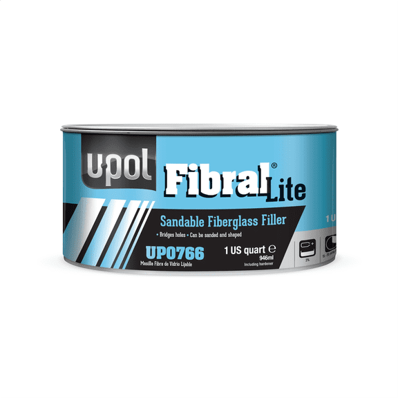U Pol Products FIBRAL LITE UP0700 Lite Fiber Glass Filler, 1 Quart Tin, Yellow Fibrous Paste