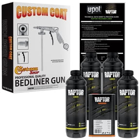 U-POL Raptor Black Urethane Spray-On Truck Bed Liner Kit w/ FREE Custom Coat Spray Gun with Regulator, 4 Quarts