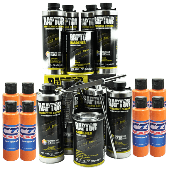 U-POL Raptor Orange Crush Urethane Spray-On Truck Bed Liner W/Free Spray Gun 8L