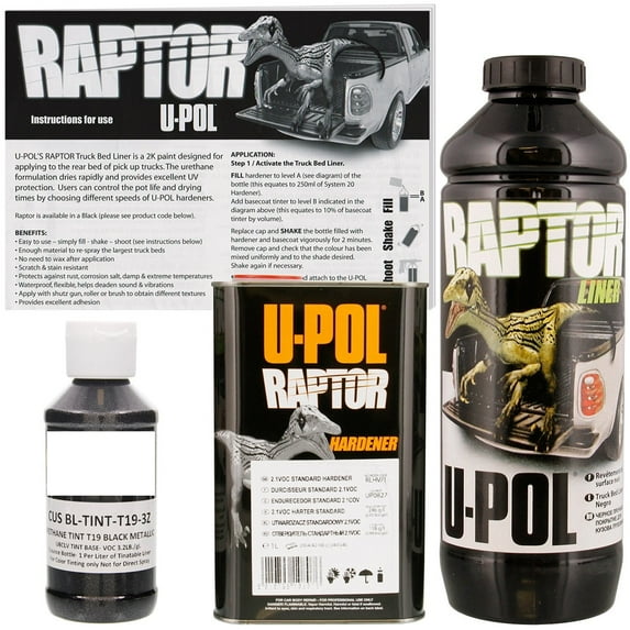 U-POL Raptor Tintable Black Metallic Bed Liner & Texture 1 Liter Upol