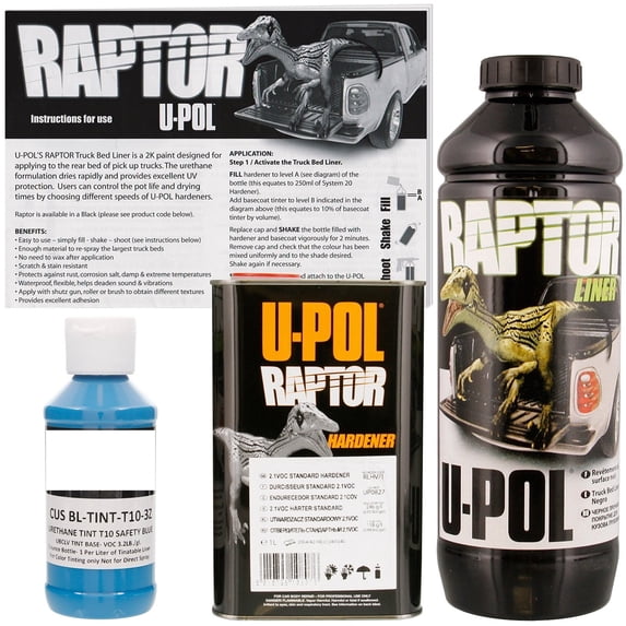 U-POL Raptor Tintable Safety Blue Bed Liner & Texture 1 Liter Upol
