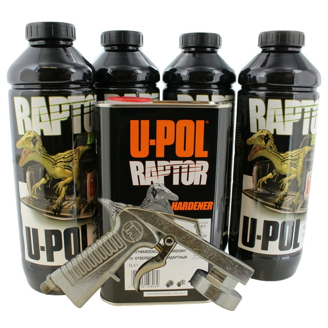 U-POL VOC Raptor Black Truck Bed Liner Kit w/ Gun (4 Liter)