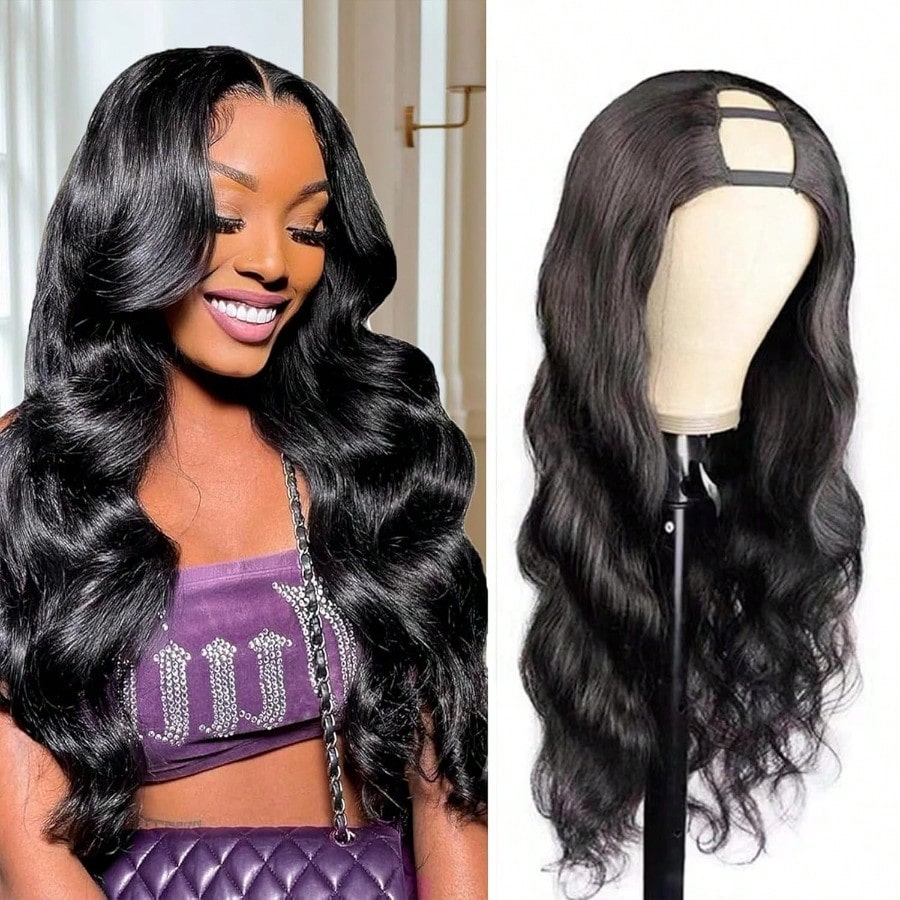U Part Human Hair Wig Body Wave 18 Inch Brazilian Virgin 