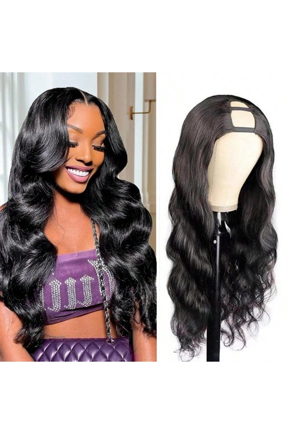 U Part Human Hair Wig Body Wave 18 Inch Brazilian Virgin Hair Glueless Wigs 100 Real Human Hair 180 Density U Part Wig For U Part Wig Human Hair Upart Half Wig Natural Black Color