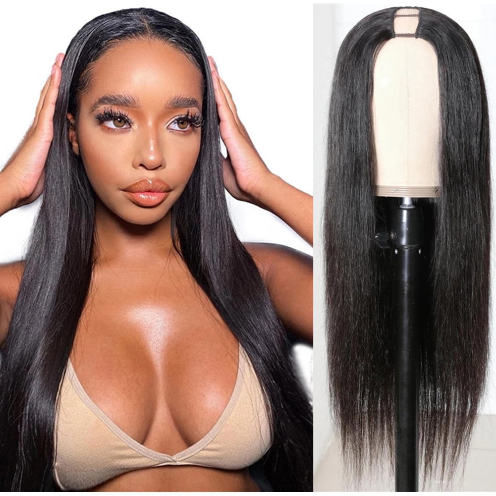 U Part Wig Human Hair 150% Density Straight None Lace Wigs  display picture 2