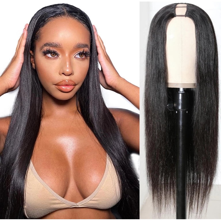 U Part Wig Human Hair 150% Density Straight None Lace Wigs  display picture 1