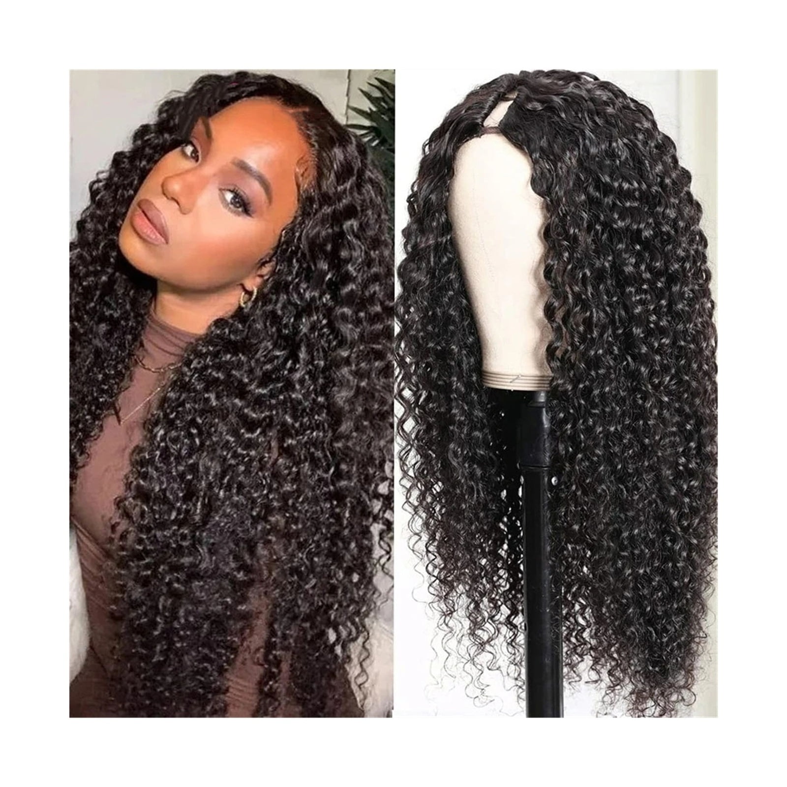 U Part Wig Kinky Curly Wigs for Black Women, 10-26 inch Human Hair U Shape Clip in Wigs Curly U Part Remy Human Hair Extension