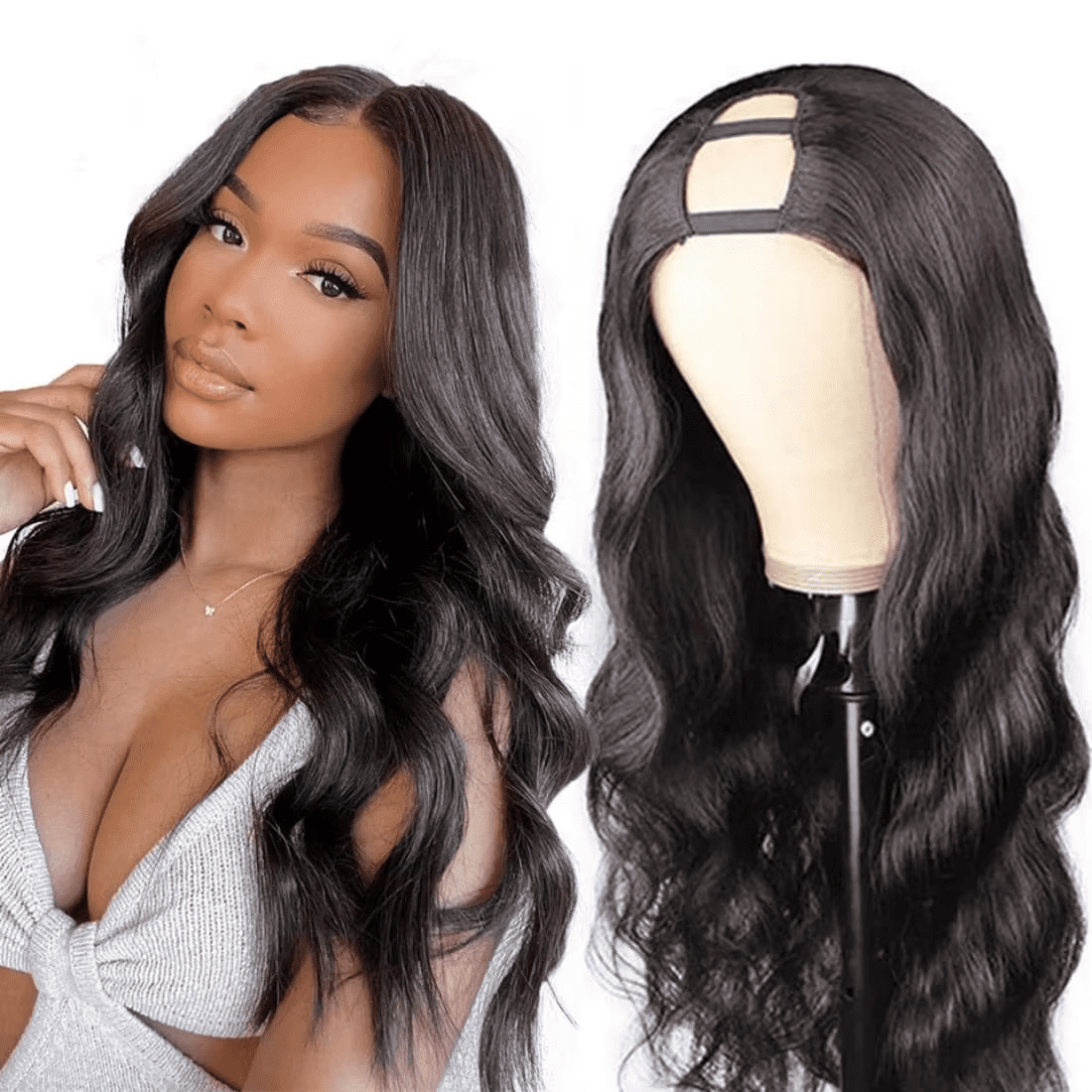U Part Wigs For Black Woman Human Hair Human Hair Wigs Body Wave Wig Upgrade U Part Wigs 30inch 250 Density 10A(2Pack)