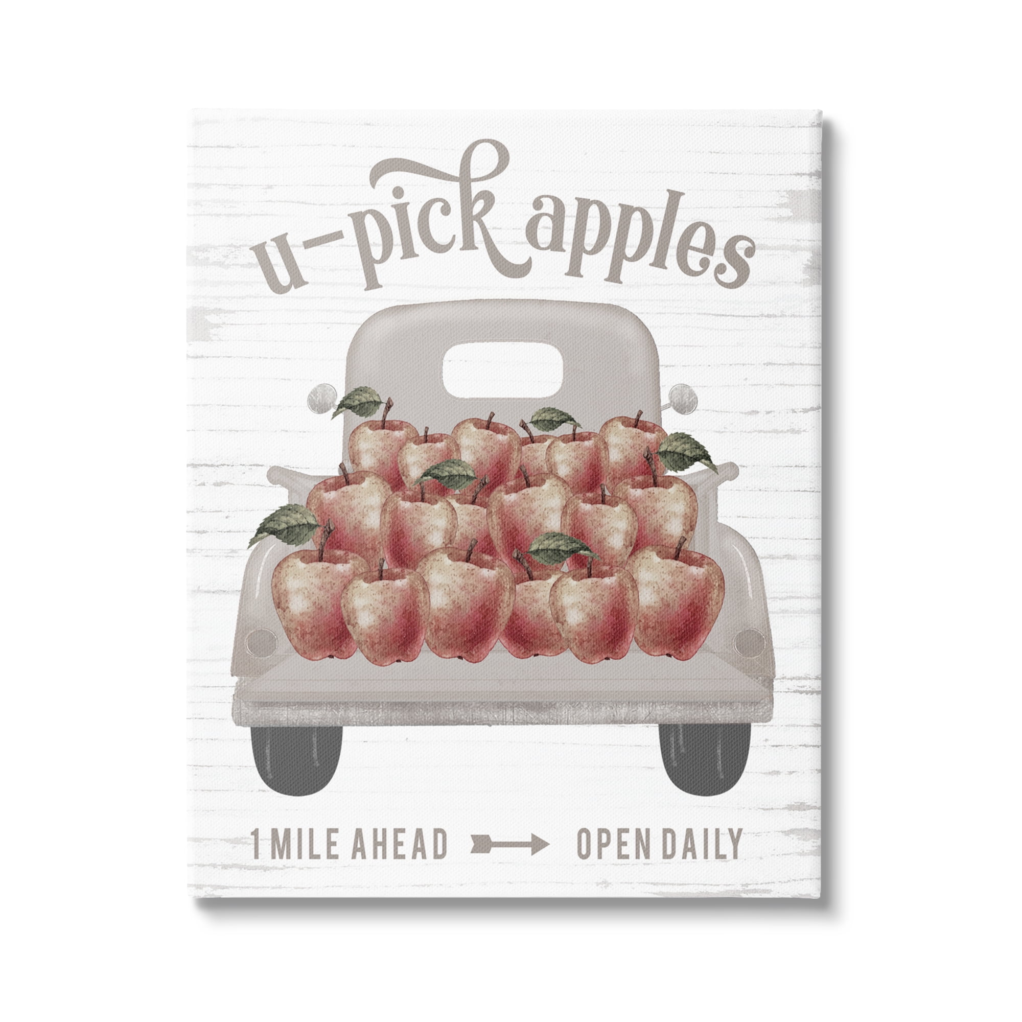 U-Pick Apples Autumn Harvest Truckload Rustic Sign Transportation Graphic Art Gallery-Wrapped Canvas Print Wall Art