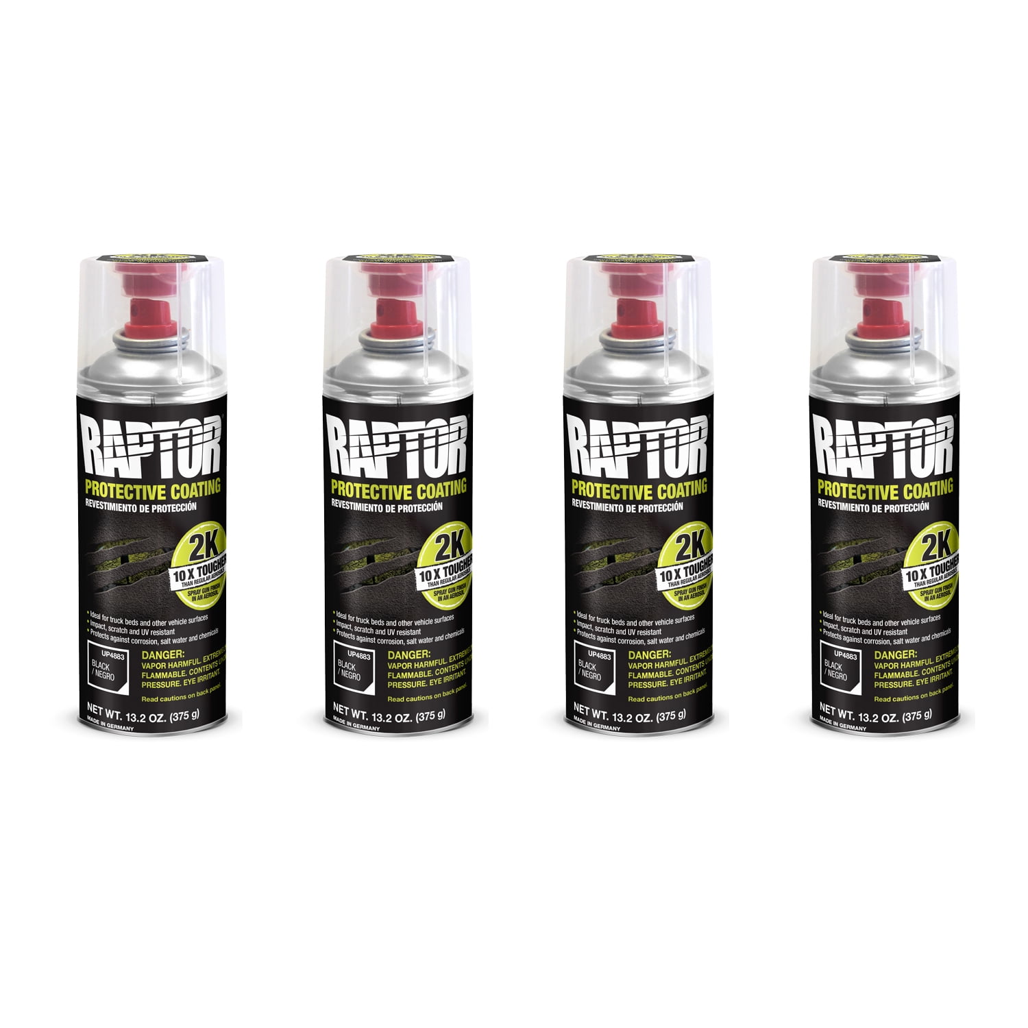 U-Pol 4883 Raptor 2K Aerosol Truck Bedliner Protective Coating - Black, 4-Pack