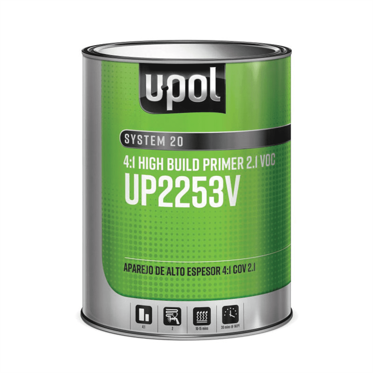 U Pol Products SYSTEM 20 UP2253V High-Build 2K Multi-Purpose Primer, 1 gal Tin, Gray, 4:1 Mixing, High-Build