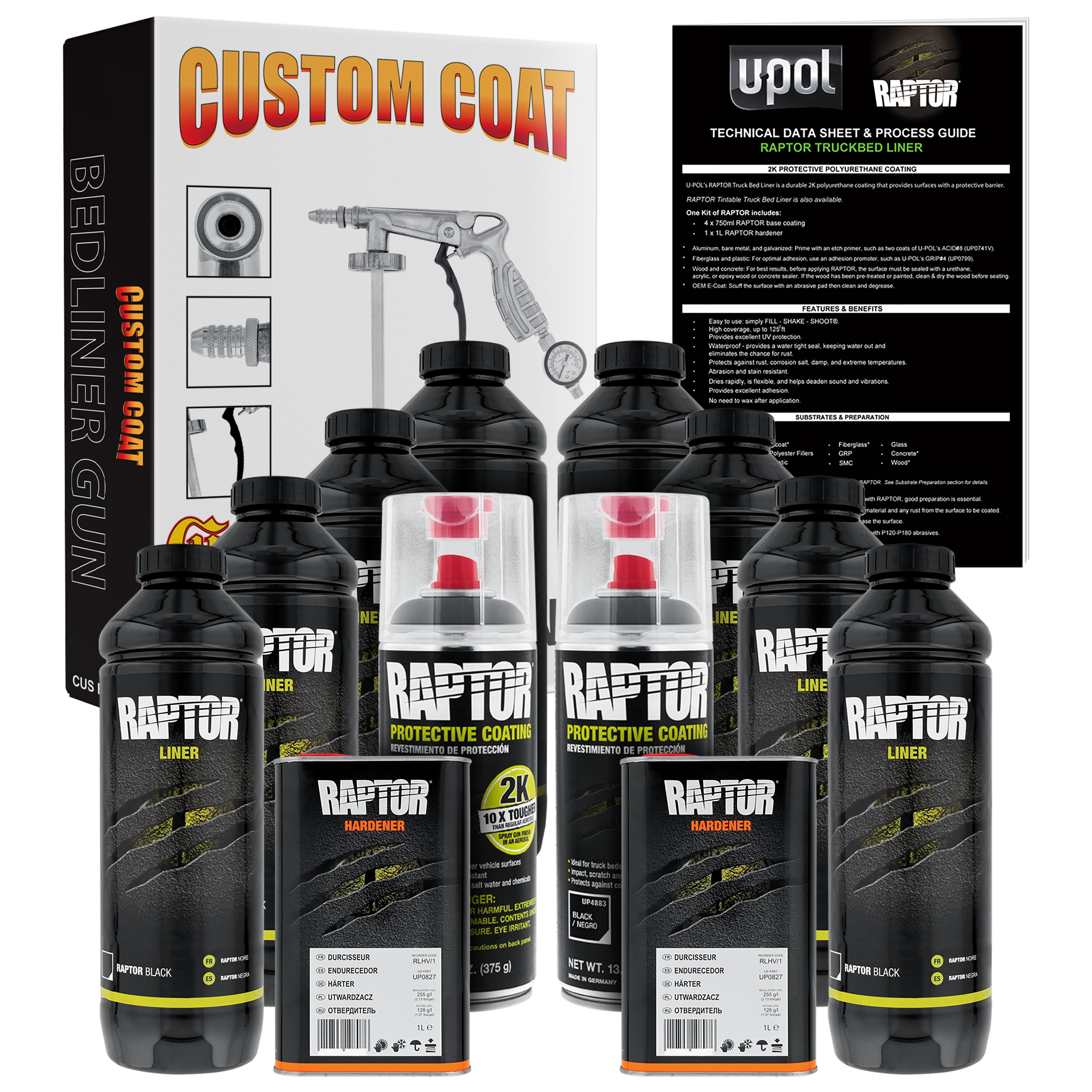UPol Raptor 8 Quart Kit Black Urethane SprayOn Truck Bed Liner Kit