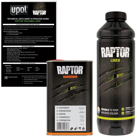 U-Pol Raptor Tintable Urethane Spray-On Truck Bed Liner-Texture Coating 1 Liter