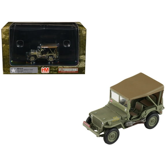 U.S. 1/4 ton Military Vehicle Olive Drab "Gen. Douglas MacArthur, Leyte, WWII" (1945) US Army 1/72 Diecast Model by Hobby Master
