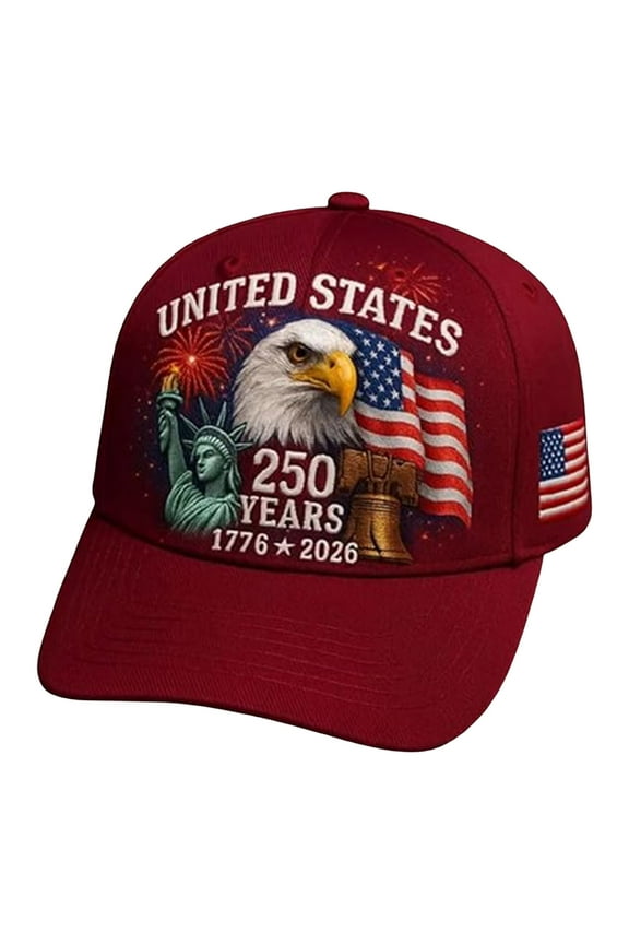 U.S. 250th Anniversary Celebration Hat - Adjustable Bald Eagle Print Patriotic Baseball Cap for Men Women - Red Plus Size