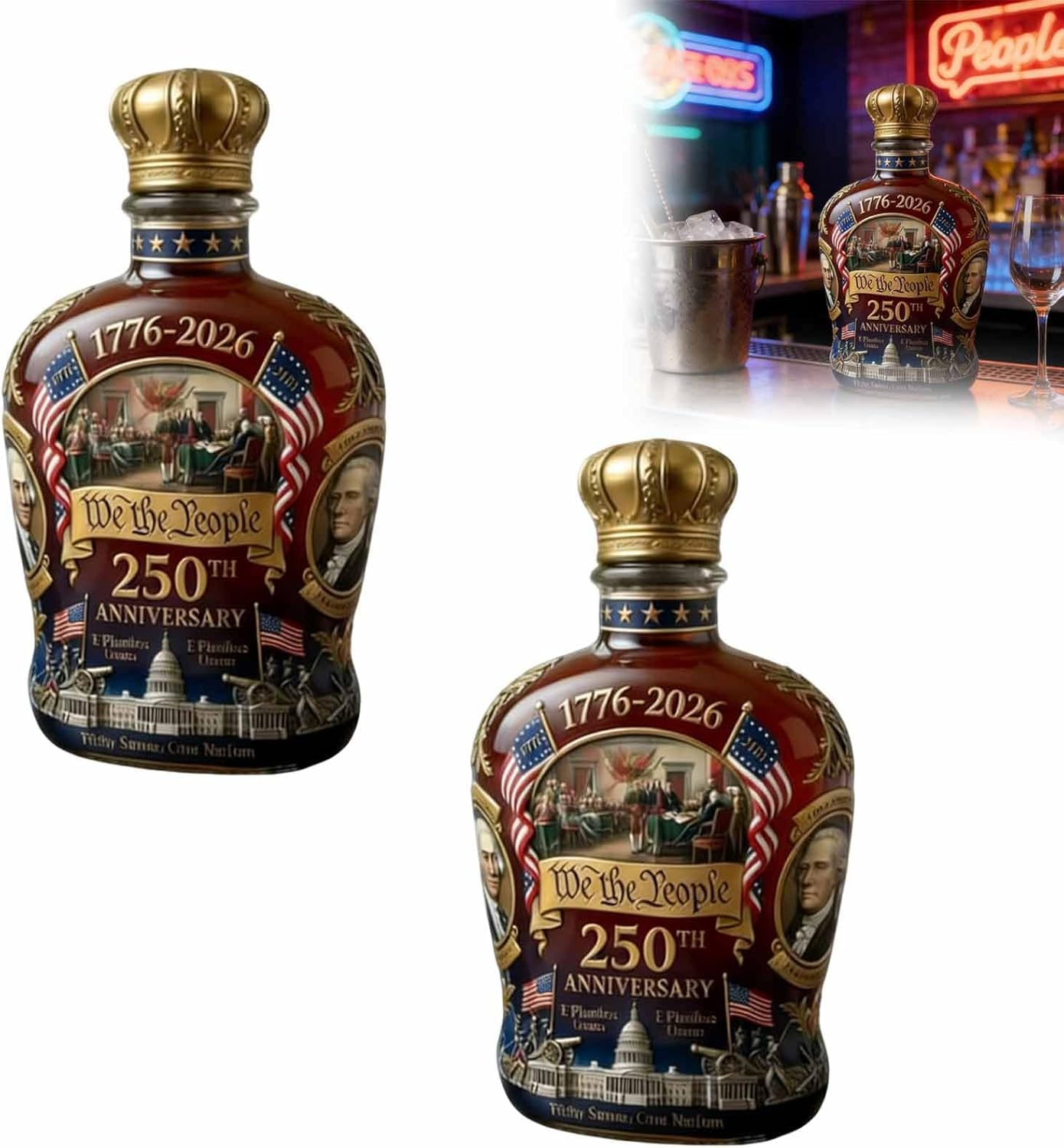 U.S. 250th Anniversary Commemorative Whiskey Bottle, 250 Anniversary Whiskey Bottle, 250th Anniversary Personal Reserve for Liquor Scotch Bourbon or Wine, Father's Day Patriotic Gift
