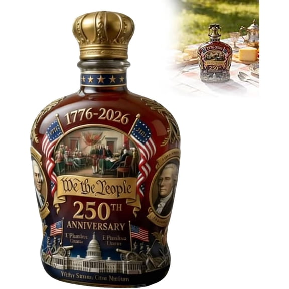 U.S. 250th Anniversary Commemorative Whiskey Bottle, 250 Anniversary Whiskey Bottle, Heritage Whiskey Glasses for Liquor Scotch Bourbon or Wine, Father's Day Patriotic Gift