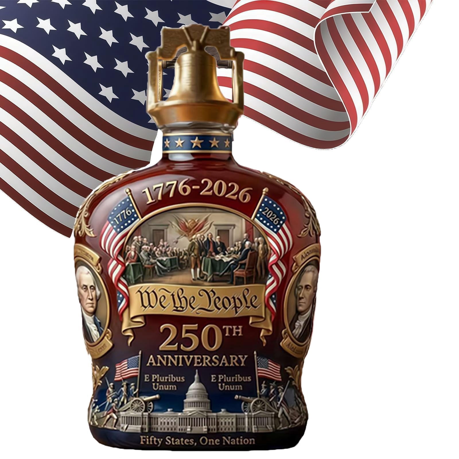 U.S. 250th Anniversary Commemorative Whiskey Bottle, America 250 Anniversary Heritage Whiskey Glass, Father's Day for Liquor Scotch Bourbon or Wine