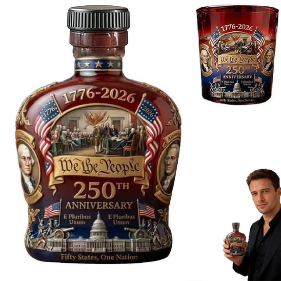 U.S. 250th Anniversary Commemorative Whiskey Bottle, America 250th Anniversary “we the People” Heritage Whiskey Glass, 250 Anniversary Whiskey Bottle for Liquor Scotch Bourbon or Wine