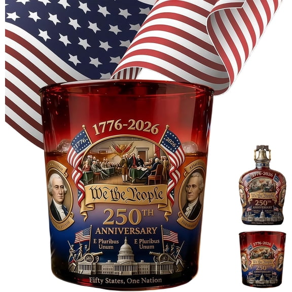 U.S. 250th Anniversary Commemorative Whiskey Bottle, Patriotic Personal Reserve Liquor Decanter, Glass Bottle for Bourbon Scotch Whiskey or Wine Display and Gift