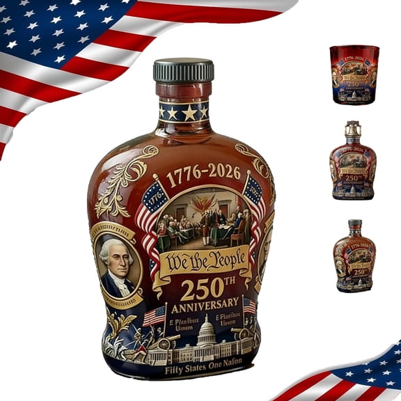 U.S. 250th Anniversary Commemorative Whiskey Bottle, "We The People" Heritage Glass Decanter Set for Whiskey, Bourbon, Scotch or Wine, Patriotic Collector for Anniversaries & History Lovers