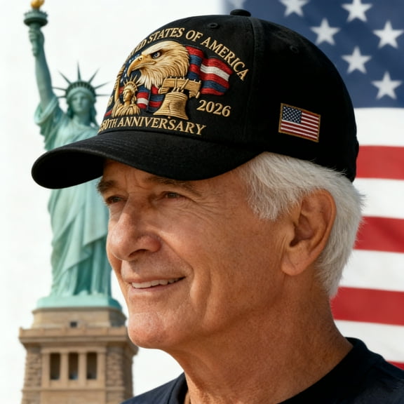 U.S. 250th Anniversary Embroidered Retro Washed Cap, Adjustable Patriotic Baseball Hat, Commemorative Tribute Anniversary Cap, Black