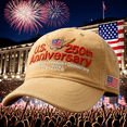 thumbnail image 1 of U.S. 250th Anniversary Hat, Adjustable Retro Washed Patriotic Cap, Army Edition, Flag Accent, Celebrate 250 Years of American Heritage, Khaki, 1 of 8