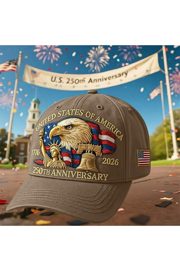 U.S. 250th Anniversary Hat, Bald Eagle Printed Patriotic Baseball Cap, Adjustable Retro Tribute Hat for Men Women, Celebrate 1776 - 2026 American Freedom and History, Brown