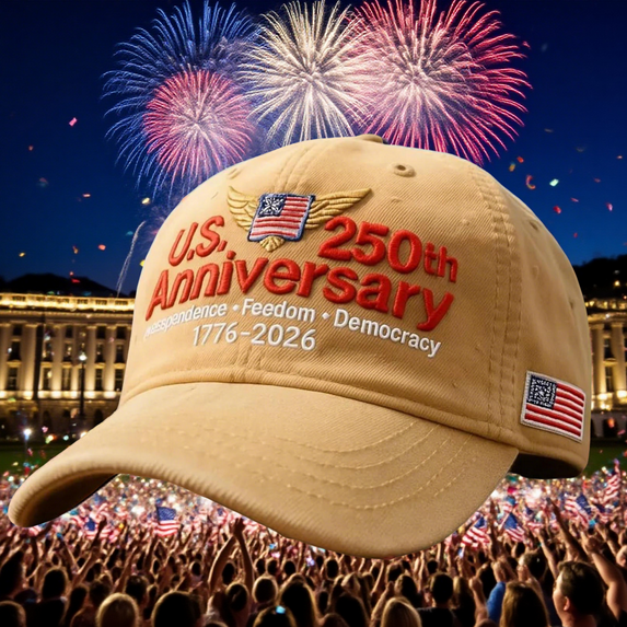U.S. 250th Anniversary Hat, Retro Wash Adjustable Cap, Patriotic Army Tribute, Flag Detail, Celebrate 250 Years of American Heritage, Unisex, Khaki