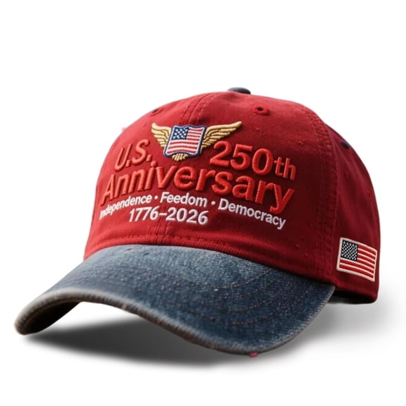U.S. 250th Anniversary Hat, Retro Washed Adjustable Cap, Patriotic Army Edition, Comfortable Fit, Celebrate 250 Years, Ideal Commemorative Gift, Red