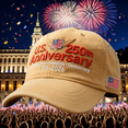 thumbnail image 1 of U.S. 250th Anniversary Hat, Retro Washed Adjustable Cap, Patriotic Army Edition, Flag Detail, Celebrate 250 Years of American Independence, Khaki, 1 of 8