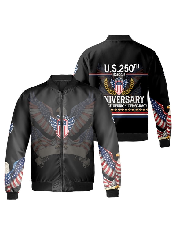 U.S. 250th Anniversary Jacket, Patriotic American Eagle 1776-2026 Outerwear - USA Flag Independence Day Semiquincentennial Jacket
