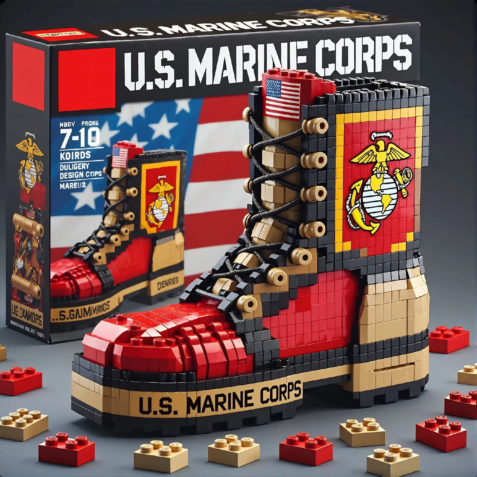 U.S. 250th Anniversary Military Boot Building Blocks Set,Construction Toy for Collectors and Military Enthusiasts