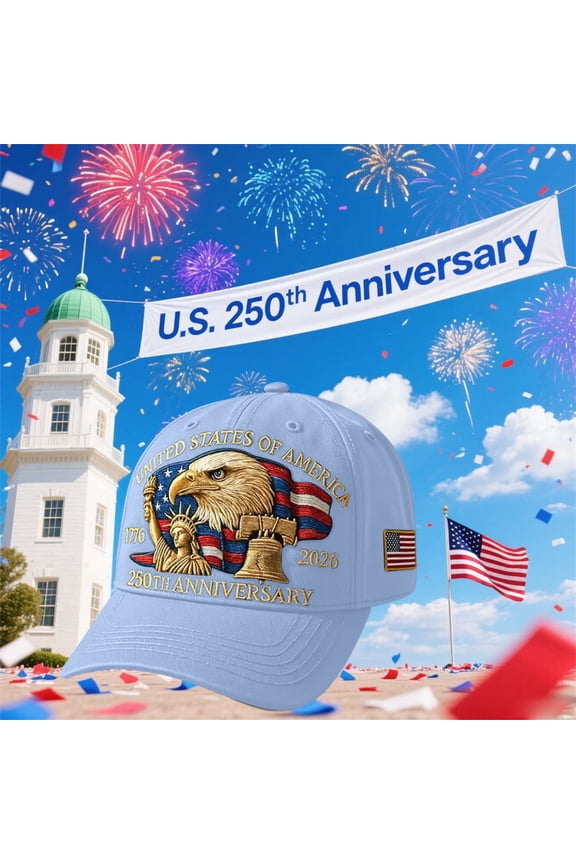 U.S. 250th Anniversary Patriotic Hat, Adjustable Baseball Cap for Men Women, Vintage Washed Tribute Style, Celebrate Americas Historic 250 Years with Eagle Flag Design, Azure