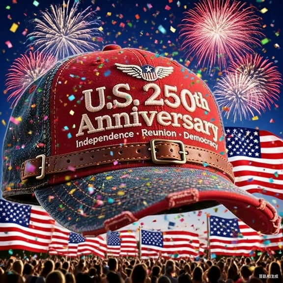U.S. 250th Anniversary Retro Hat, Adjustable Marine Edition Patriotic Cap, American Flag Detail, Made in U.S., Celebrate 250 Years of National Heritage, Red