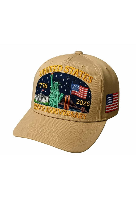 U.S. 250th Anniversary Retro Washed Cap, Adjustable U.S. 250th Anniversary Tribute Hat, Patriotic Cap(Khaki)