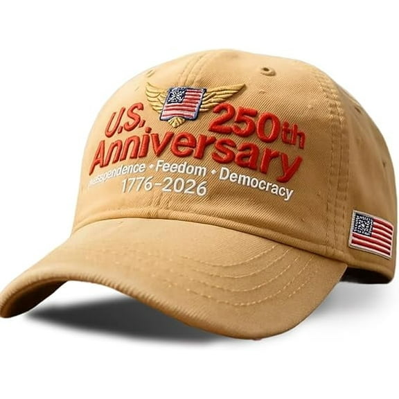 U.S. 250th Anniversary Retro Washed Cap, Adjustable U.S. 250th Anniversary Tribute Hat, Patriotic Cap