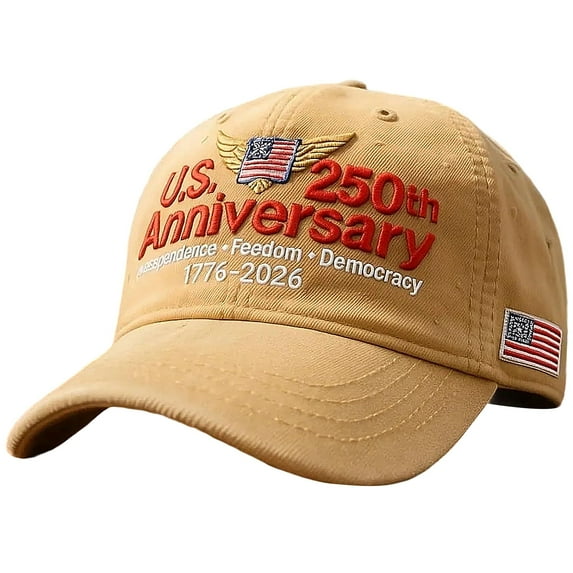 U.S. 250th Anniversary Retro Washed Cap, Trendy Embroidery Adjustable U.S. 250th Anniversary Tribute Hat, Patriotic Cap for Outdoor Workout