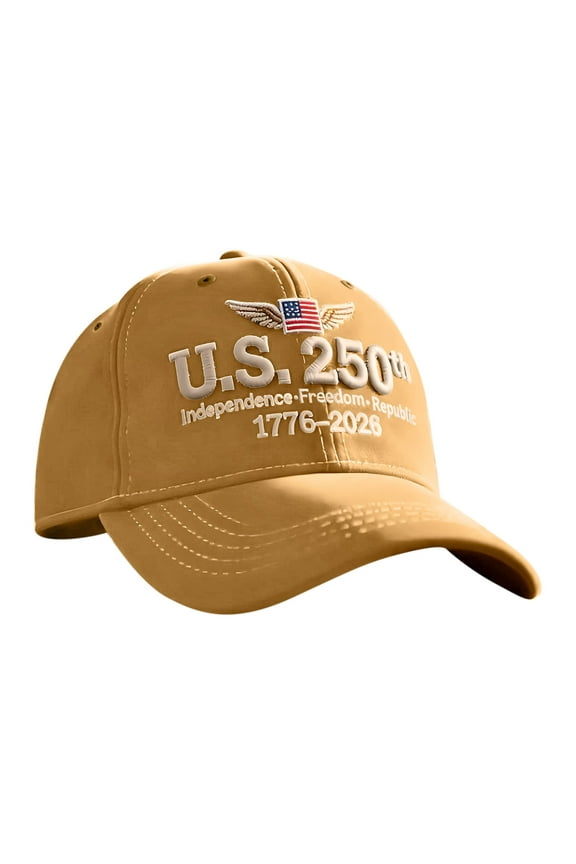U.S. 250th Anniversary Retro Washed Cap, Tribute 250th Anniversary USA Hat, Adjustable Patriotic Hats for Men Women(Khaki) Labor Day Sale