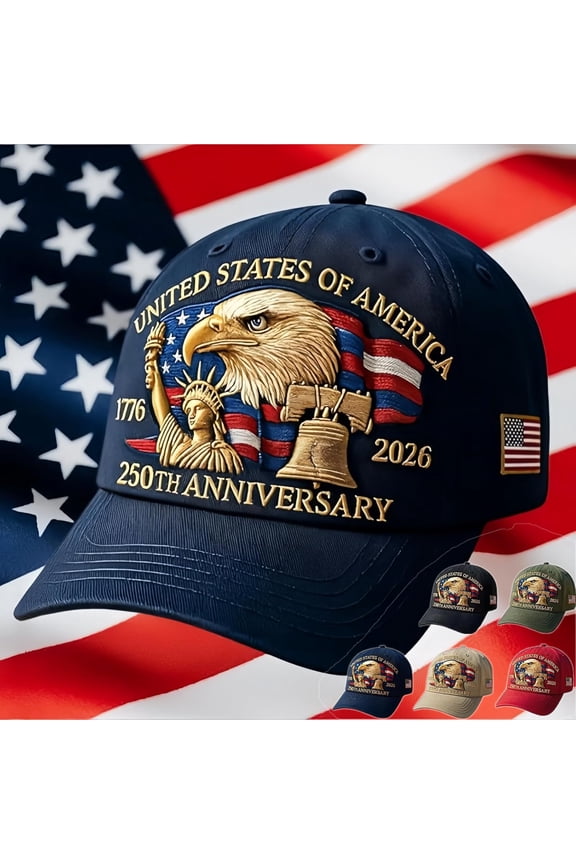 U.S. 250th Birthday Printed Patriotic Baseball Cap, Adjustable Bald Eagle Hat, America 250 Years Celebration Commemorative Cap